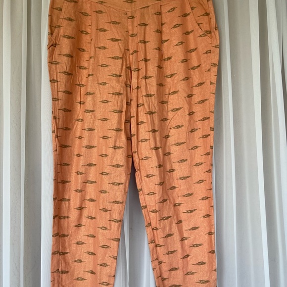Free People linen aztec print ankle pants.color Peach Size L - Picture 8 of 14
